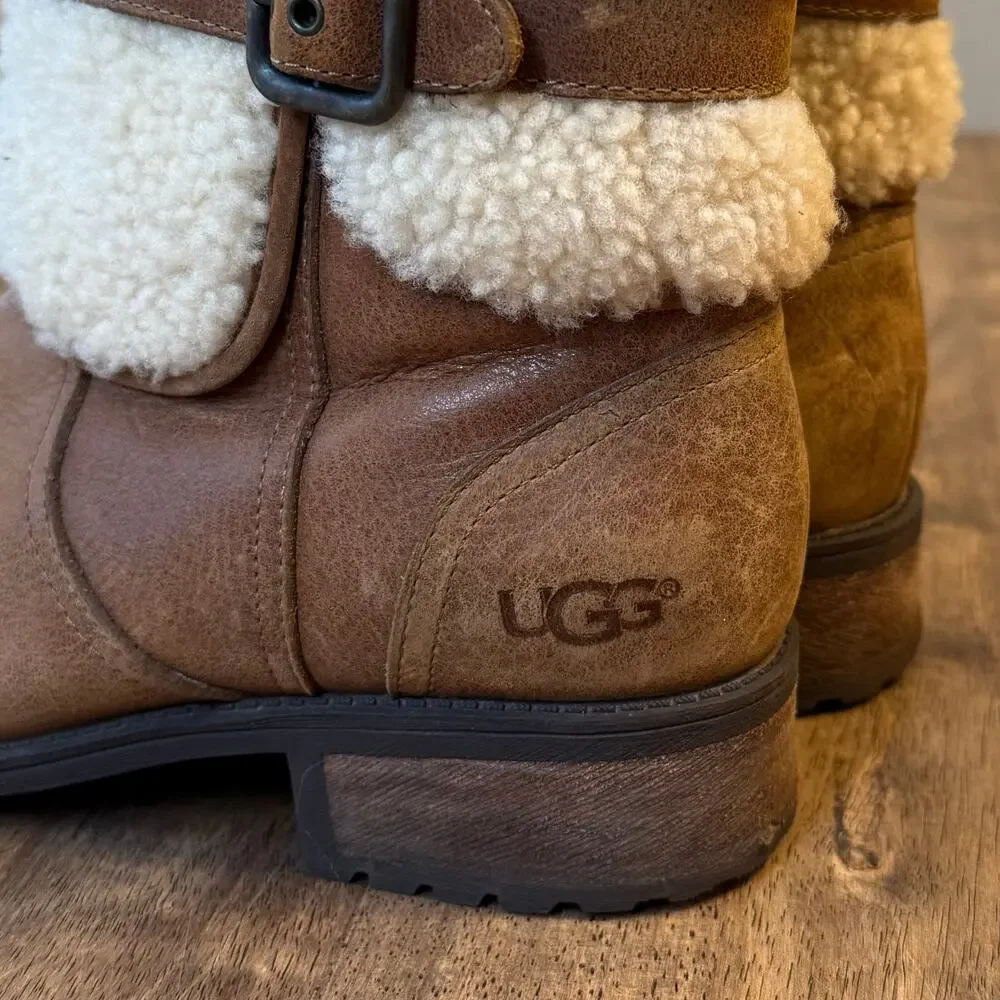 UGG Australia Blayre II Boot Heel Shearling Winter Chestnut Brown Women’s Sz 9